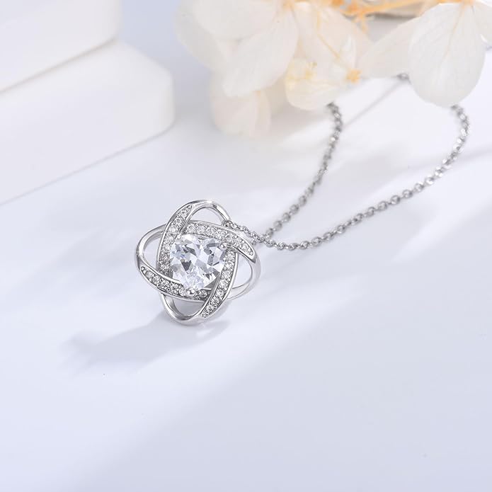 EPIRORA Sterling Silver Cubic Zirconia Love Knot Pendant Necklace for Women, Graduation Birthday Christmas Jewelry Gifts for Friends/Wife/Sister/Daughter/Mom