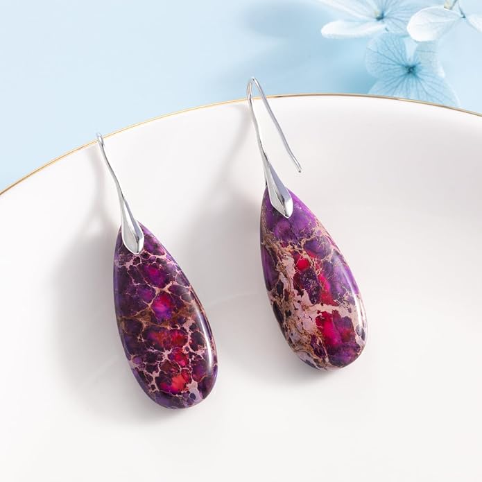 SELOVO Stone Fishhook Dangle Drop Earrings Statement Earrings for Women Stone