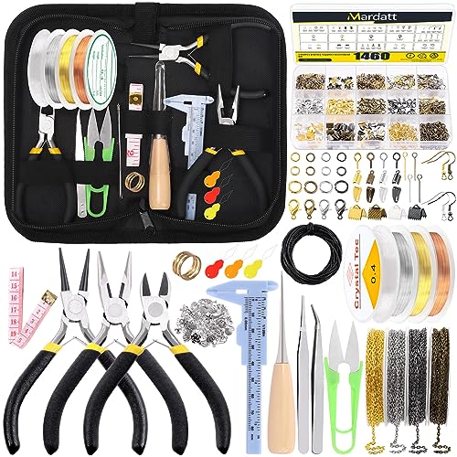 Mardatt 1587Pcs Jewelry Making Supplies Kit Includes Jewelry Pliers, Jewelry Wires, Jewelry Making Silver Charms, Chains, Jump Ring Opener and Tweezers Jewelry Accessories for Jewelry Repair - size: No.3-1587Pcs
