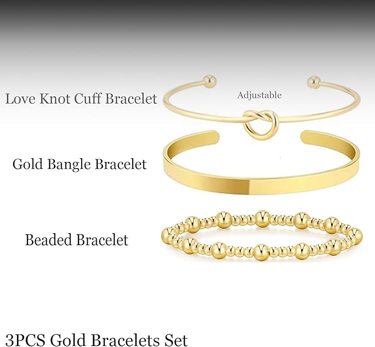 Gold Bracelets for Women 18k Gold Plated Bracelet Stack Bangle Cuff Bracelet Set for Women Non Tarnish Beaded/Paperclip/Cuban Link Chain Bracelets Jewelry for Women Trendy