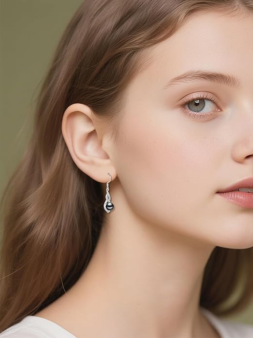 Tahitian Black Pearl Earrings Gifts for Women Wife Celtic Dangle Drop Earrings Wedding Birthday Anniversary Jewelry Valentines Christmas Day Gifts 925 Sterling Silver