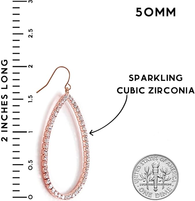 Simulated Diamond Teardrop Dangle Earrings For Women - Gold or Silver Tone with Cubic Zirconia - Hypoallergenic and Safe for Sensitive Ears