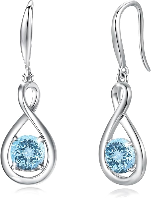 FANCIME Valentines Day Gift Dangle Drop Earrings 925 Sterling Silver Dainty Infinity Round Gemstone Birthstone Jewelry Birthday Gifts for Her Women