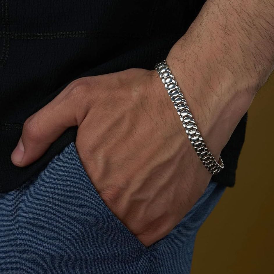 LeCalla Handmade Sterling Silver Mens Bracelets | Solid Italian 925 Chain Bracelets | Classic Designs Chain Bracelets for Men | Men's Silver Bracelet Gift for Dad, Boyfriend, Son - style: 8.5" Snake Back Pattern
