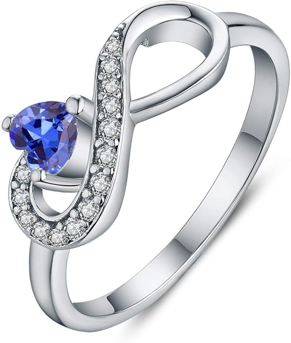 JO WISDOM Promise Ring for Women Sterling Silver Infinity Heart Promise Rings for Her Birthstone Cubic Zirconia Friendship Ring Size 5-12