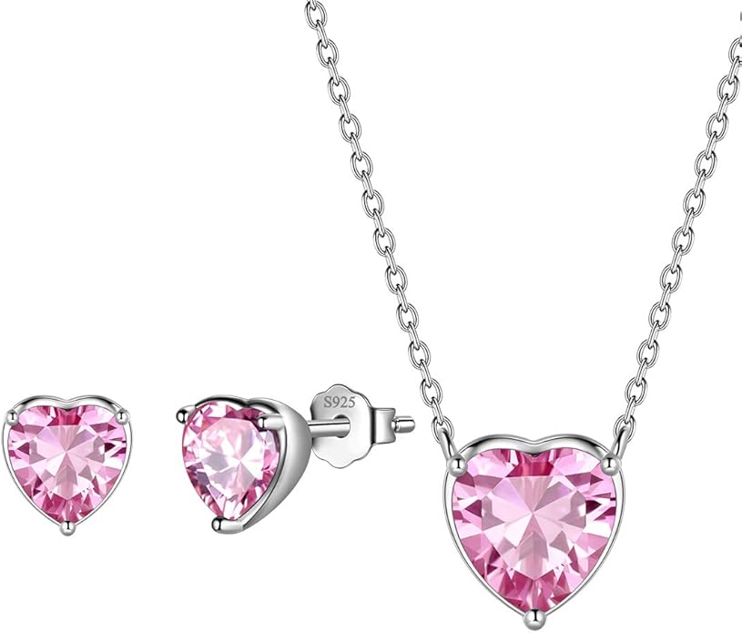 Aurora Tears Hearts Necklace Earrings Jewelry Sets - Women 925 Sterling Silver Birthstone Pendants Earrings Set Crystal Wedding Birthday Jewelry