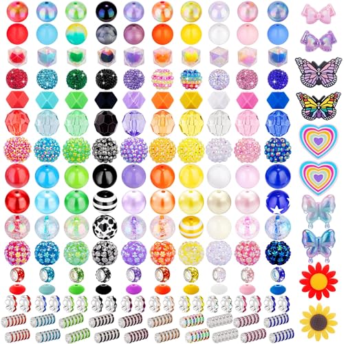 HUISUYTON 280 Pcs Beads for Pens, Bubblegum Beads Mixed Crystal Resin, Bead for Beadable Pen, Perfect for Pen Decorations, Keychains, Bracelets, and Jewelry Making - color: 280PCS Beads