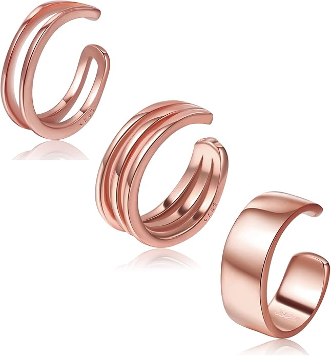 CHIC & ARTSY 925 Sterling Silver Ear Cuffs for Women, Non Piercing Clip On Cartilage Cuffs, Adjustable Fake Conch & Helix Earrings, Gold Plated & Oxidized Various Styles