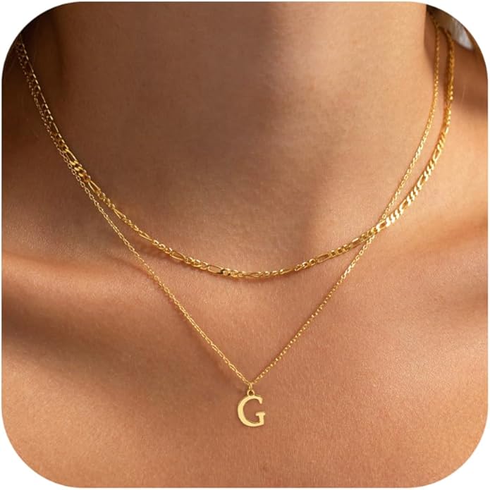 Initial Necklaces for Women Dainty Gold Silver Layered Letter Pendant Necklace Cute Figaro Chain Choker Necklace Personalized Trendy Stuff Jewelry Stack Gift for Women Her