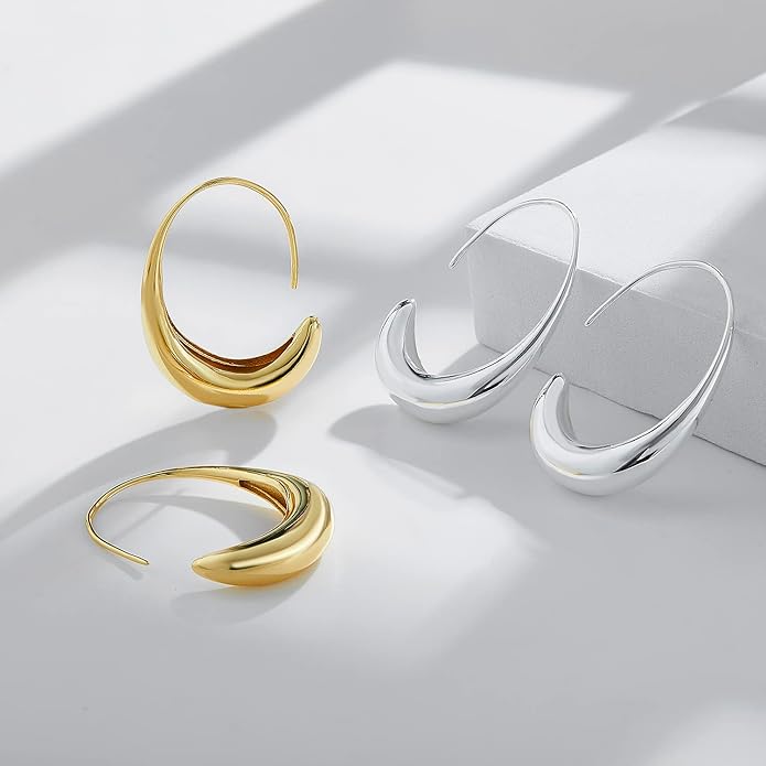 Lightweight Teardrop Hoop Earrings for Women 18k White Gold/Gold Plated Large Oval Hoop Earrings High Polished Statement Hoop Earrings Jewelry Gifts