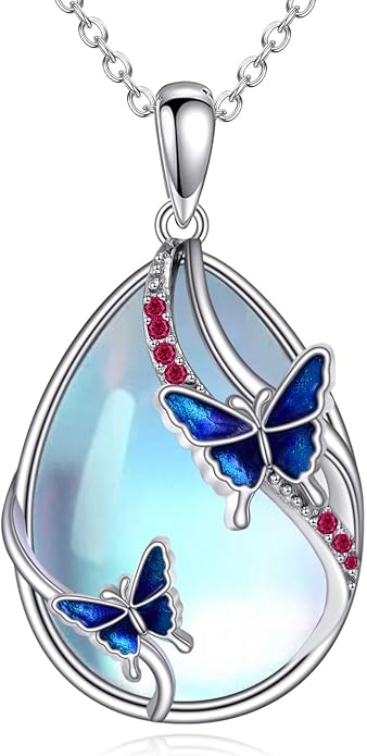 KQF Dragonfly/Butterlfy/Cat/Jellyfish/Bunny/Axolotl/Bee/Mermaid/Hummingbird/Elephant Necklace for Women Sterling Silver Moonstone Pendant Necklace Dragonfly Jewelry Gifts for Women