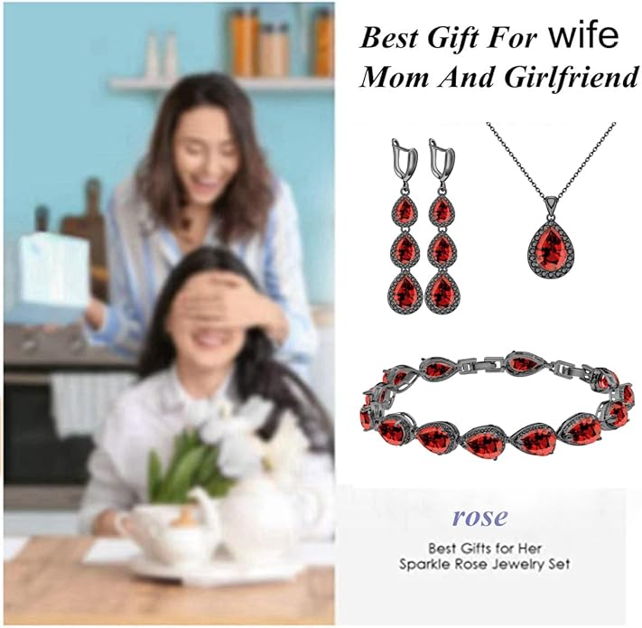 LMXXVJ Necklace Long Earrings Bracelet Set, White Gold Plated Created Blue Sapphire Jewelry Set Wedding Party Gift Jewelry for Women Bridal Bridesmaid