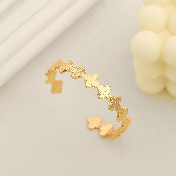 PERNNLA PEARL Dainty Gold Bar Bracelet for Women Simple Delicate Thin Cuff Bangle Hook Bracelet 18K Gold Plated Handmade Minimalist Jewelry