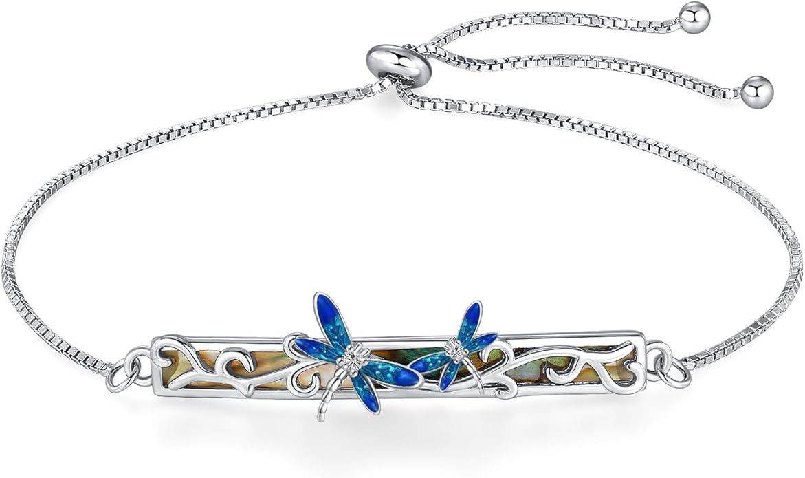 Dragonfly Bracelet 925 Sterling Silver Butterfly Bracelet Adjustable Celtic Moon Bracelet Irish Celtic Jewelry Gifts for Women