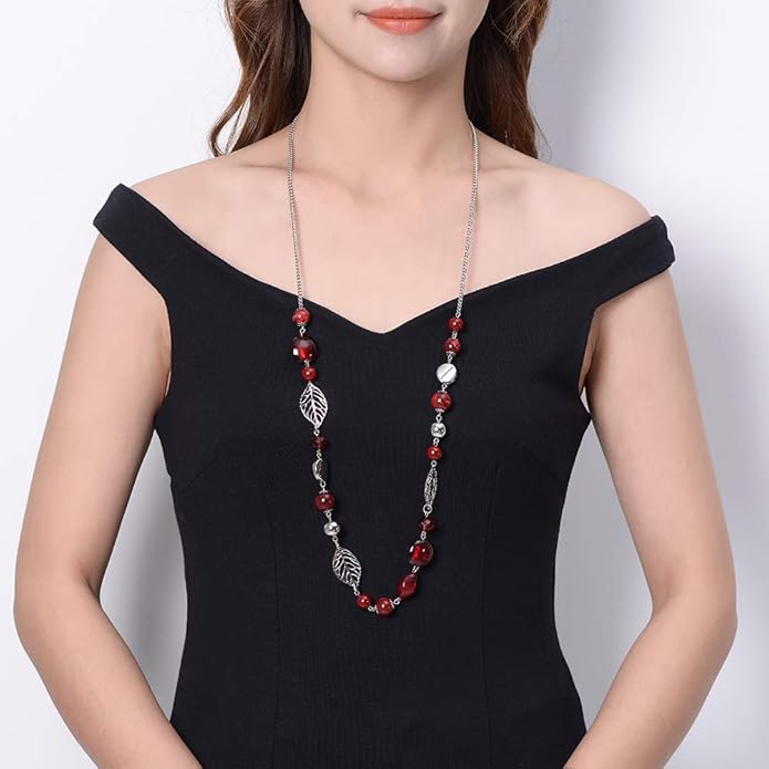 PEARL&CLUB Long Beaded Necklaces For Women - Sweater Chain Fashion Jewelry Necklace Gifts For Women