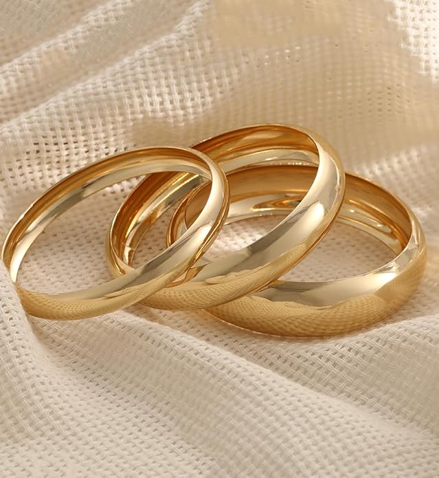 Chunky Gold Bangle Bracelets for Women, Dainty 14k Gold Plated Big Stackable Bangles Set, Trendy Cuff Bracelet Stack Fashion Jewelry Gifts