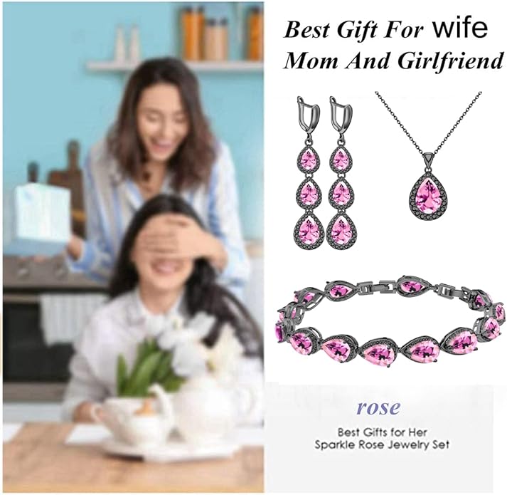 LMXXVJ Necklace Long Earrings Bracelet Set, White Gold Plated Created Blue Sapphire Jewelry Set Wedding Party Gift Jewelry for Women Bridal Bridesmaid