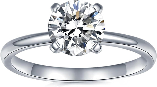 IMOLOVE Solitaire Moissanite Engagement Ring, 1CT D Color VVS1 Clarity, 925 Sterling Silver with 18K White Gold Plated, Ideal Gift for Women