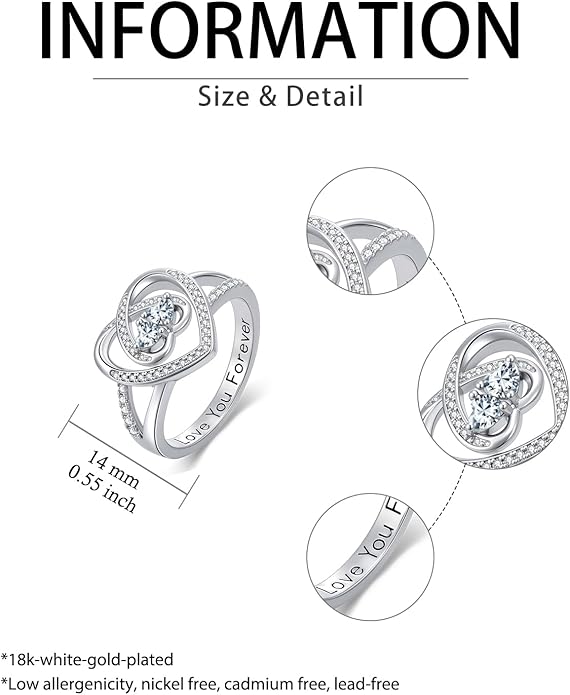 Valentine's Day Gifts for Women Birthstone Rings for Women Heart Statemet Engagement Eternity Wedding Promise Rings Jewelry Anniversary Christmas Valentine Mothers Day Birthday Gifts for Wife Her Girlfriend
