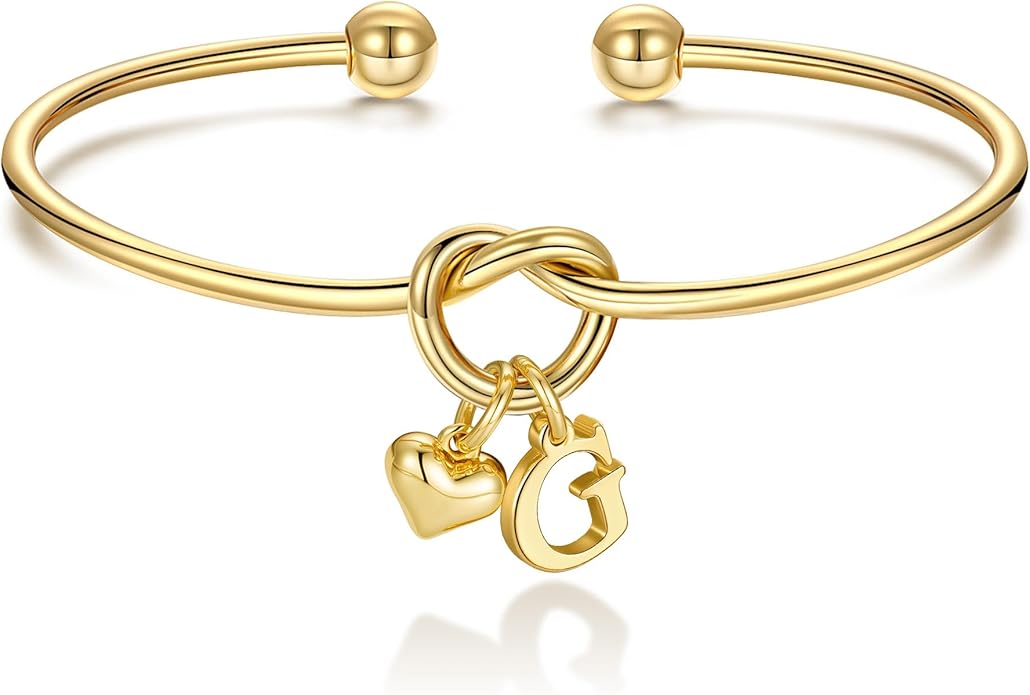 M MOOHAM Valentines Gifts for Her Teen Girls - Knot Initial Bracelets for Women Bridesmaids Proposal Gift Bridesmaid Gift Heart Initial Bracelet Friendship Bracelets Valentines Gifts for Women Sister