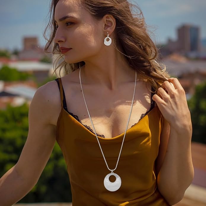 Madison Tyler Gold Plated Jewelry Set for Women | Silver Teardrop Pendant Necklace Trendy | Long Necklace with Snake Chain | Fashion Dangle Earring Set