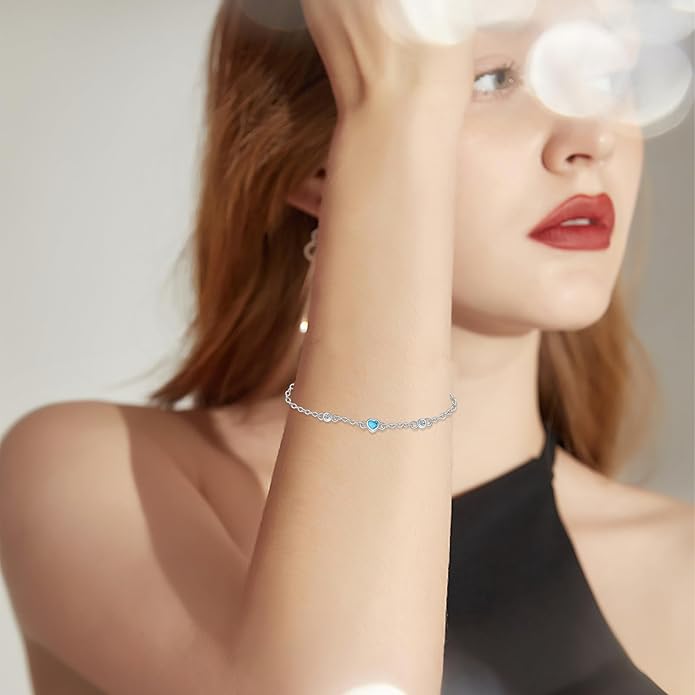 Anklet Bracelet for Women 925 Sterling Silver Natural Stone Chain Ankle Bracelet Beach Summer Fine Jewelry Valentines Day Birthday Gifts for Her Mom Wife
