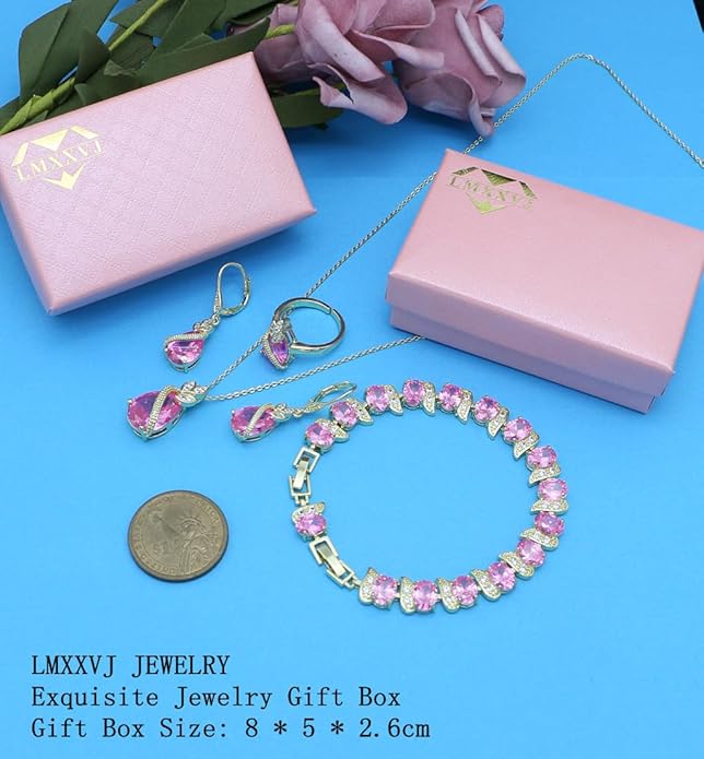 LMXXVJ Jewelry Set for Women,Teardrop Cubic Zirconia Necklace Earrings Adjustable Ring Bracelet Jewelry Set Formal Jewelry Gift