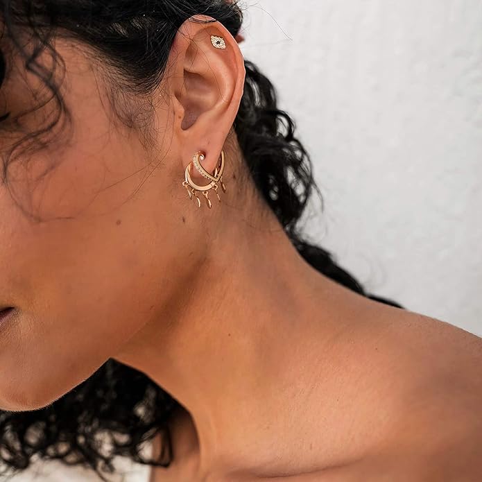 MYEARS Women Earrings Gold Huggie Hoop Ear Stud Cuff 14K Small Simple Hypoallergenic Everyday Jewelry