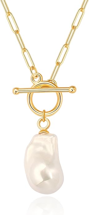 Aobei Pearl 18K Gold Plated Moon Star Lion Evil Eye Love Heart Cross Pendant Necklace Medallion Paperclip Chian Choker Layering Jewery for Women
