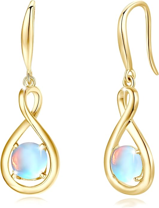 FANCIME Valentines Day Gift Dangle Drop Earrings 925 Sterling Silver Dainty Infinity Round Gemstone Birthstone Jewelry Birthday Gifts for Her Women