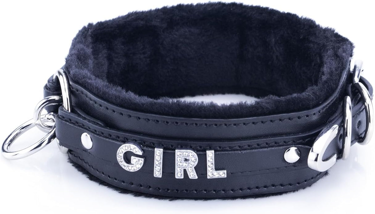 Sparkle Letter Choker Collar For Women, Furry O-ring Leather Collar Punk Gothic Choker Necklace Adjustable Fashion Jewelry, Black