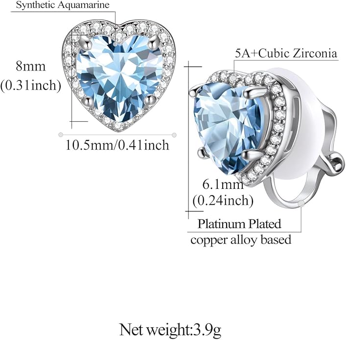 FindChic Sparkling Birthstone Clip On Earrings for Women, Silver Plated Stud Earrings 8MM Cubic Zirconia Non Pierced Studs, 12 Months Birthday Jewelry Gift