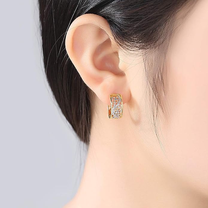 14K Gold Two - Tone Moissanite Ear Cuff Earrings for Women, Modern and Chic Style