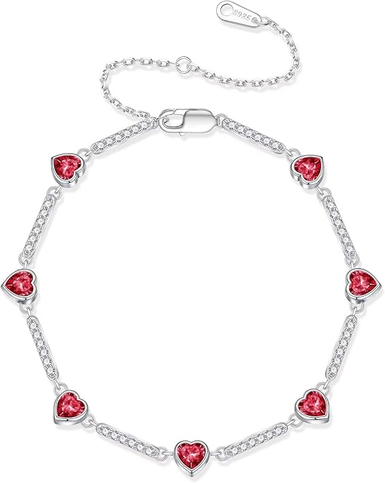 Iefil Valentines Day Gifts for Her - 925 Sterling Silver Heart Charm Link Bracelet, Anniversary Birthday Gifts for Women Wife Mom Girlfriend Daughter, 6"+2"