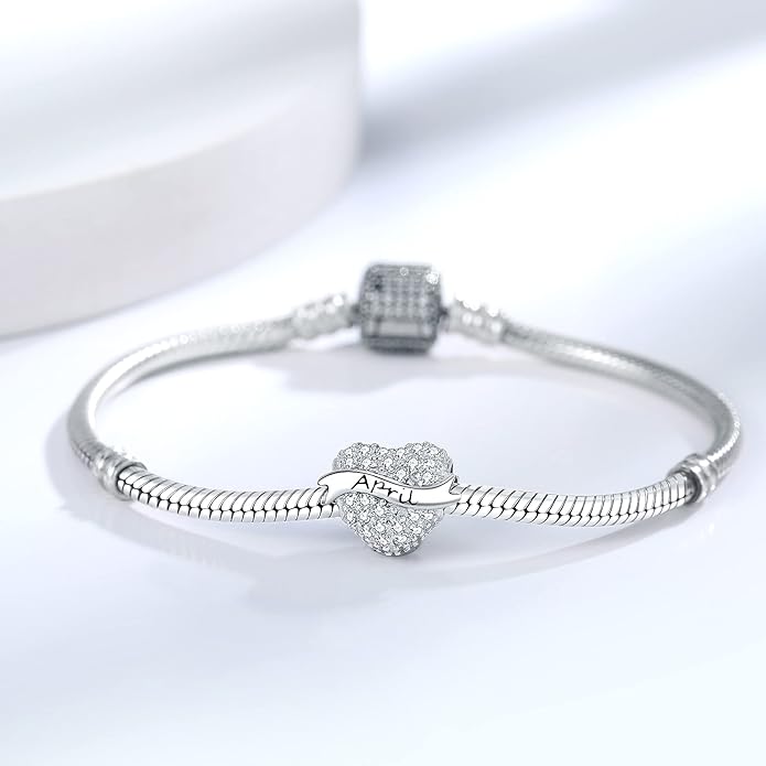 Birthstone Charms 925 Sterling Silver Love Heart Beads Fit Pandora Charms Bracelet, Fit Mother's Day Christmas Birthday Gift
