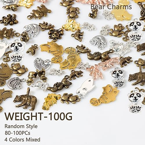stino 100g Metal Pendant Charms for Jewelry Making, Bulk Silver & Gold Plated Charms for Braclet Necklace Crafts, Animal Plant Flower Pet and so on - color: Bear Mixed Color