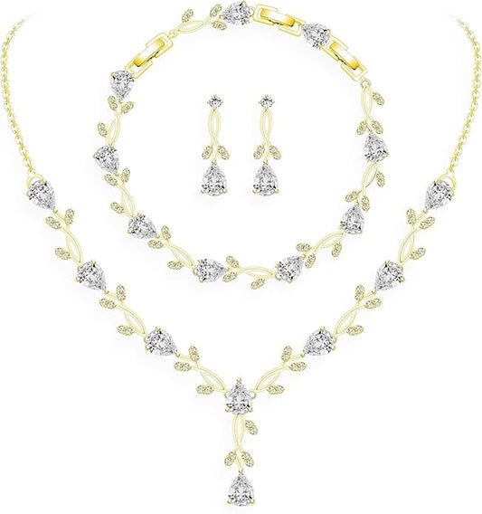 GZWHD Wedding Jewelry Sets for Bride Bridesmaid Women Cubic Zirconia Necklace Earrings Bracelet Set Gift for Mother Friend Wife Daughter Sister Party Prom Jewelry