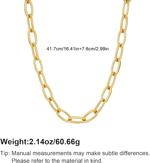 Chunky Necklace for Women 18K Gold Plated Statement Adjustable Thick Link Chains Paperclip Chain Choker Trendy Fashion Jewelry Gifts