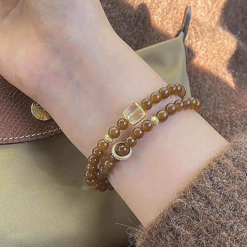 200PCS Glass Beads 8mm Glass Beads for Bracelets Necklaces Jewelry Making DIY Crafts (Coffee) - color: 6Coffee