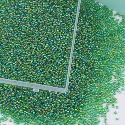 Size 2 mm 11/0 Glass Seed Beads, 10100 Pcs Small Mini Spacer Loose Pony Beads for Jewelry Making and DIY Crafts (Green) - color: Green, size: Small
