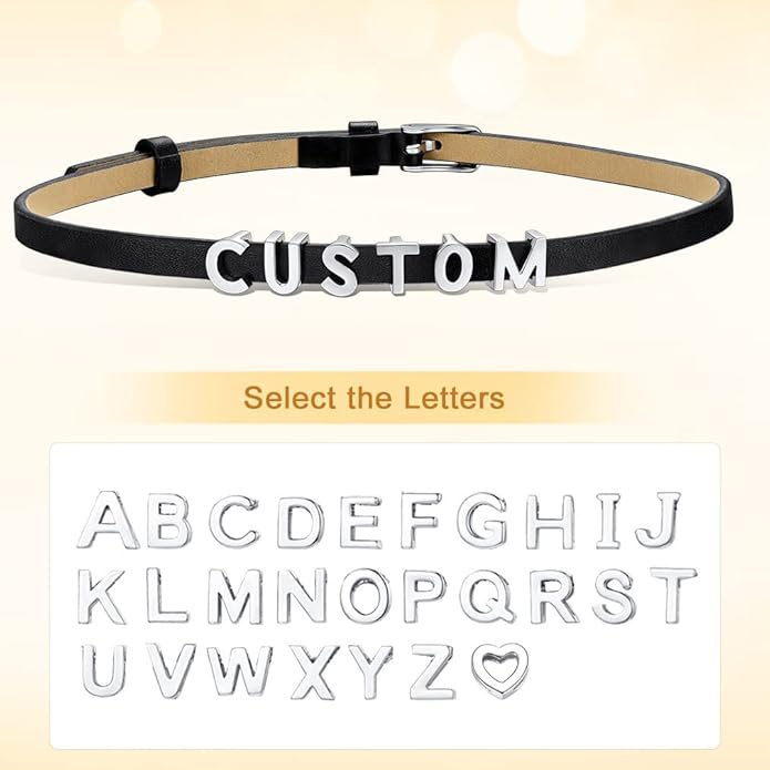 Custom4U Personalized Black Leather Choker Necklace with Picture/Name/Initials/Letters Charm,Custom Made Adjustable Choker Collar Gothic Punk Necklaces Jewelry Gifts for Women