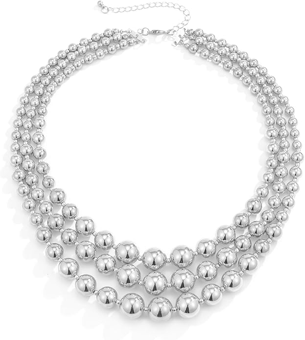 Punk Layered Beads Collar Choker Necklace for Women Chunky Stacking Bead Ball Necklaces Hip Hop Statement Necklace Wedding Jewelry Accessories