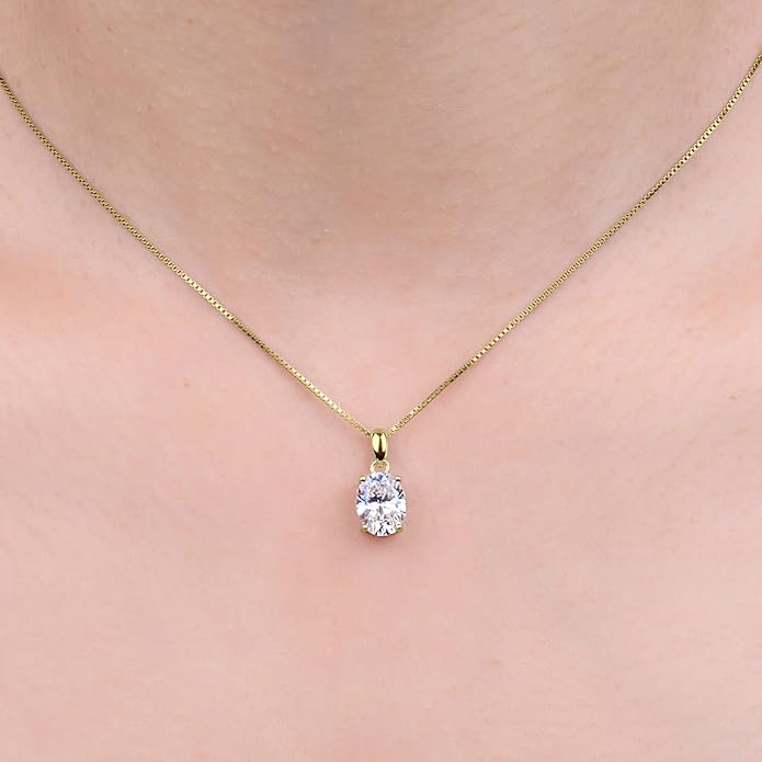 JewelryPalace Oval Cut 1ct 2ct Cubic Zirconia Solitaire Pendant Necklace for Women, 925 Sterling Silver Necklaces for Her, Classic Simulated Diamond Jewelry Set Gift, 18 Inches Chain