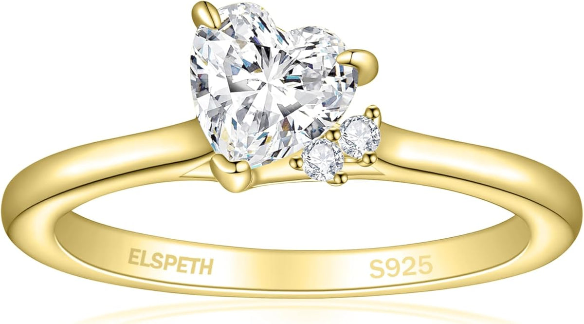 Elspeth 925 Sterling Silver Heart Engagement Ring for Women Heart Cut Cubic Zirconia Promise Ring Size 4-10