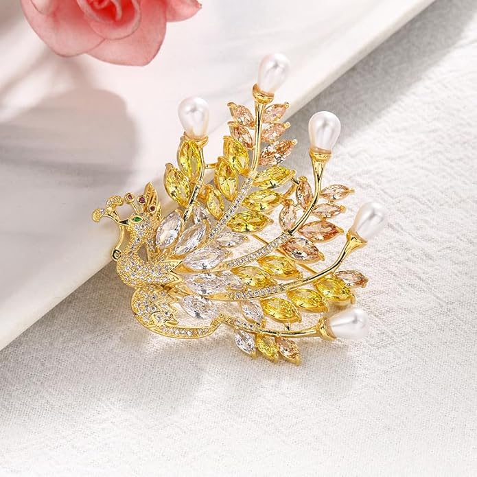 14K Gold Majestic Phoenix Brooch Embellished with Lustrous Pearls and Colorful Gemstones, Sophisticated Jewelry for Memorable Events, Must-Have Accessory for Elegant Women