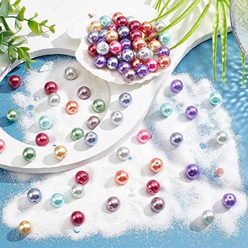 PH PandaHall 100pcs 12mm Pearlized Glass Beads, Craft Pearl Beads Mixed Color Dyed Round Satin Luster Faux Pearl Bead Imitation Pearls Bead for Jewelry Necklace Craft Making Vase Fillers - size: 12mm