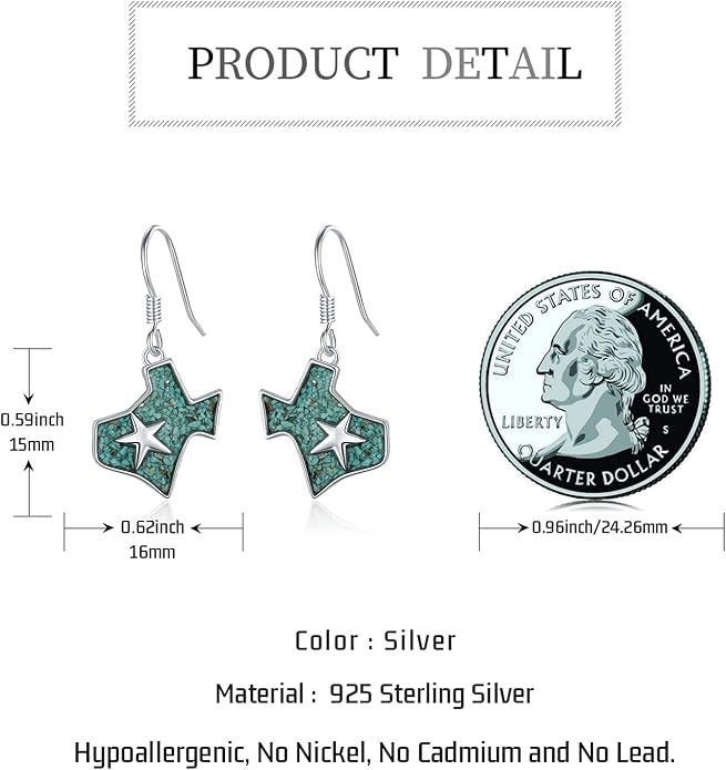 Western Earrings for Women 925 Sterling Silver Turquoise Western Country Dangle Drop Earrings Country Jewelry Gifts for Cowgirl Cowboy