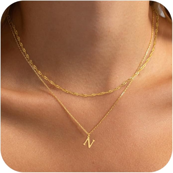 14K Gold Plated Initial Necklaces for Women Dainty Layered Letter Pendant Necklace Cute Choker Necklace Gift Trendy Stuff Personalized Jewelry Stack for Women Her