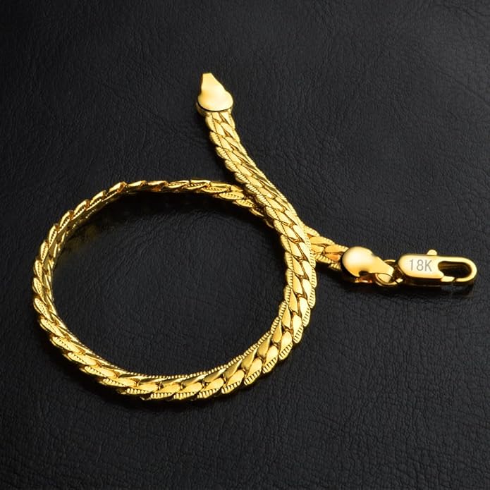 18k Gold Bracelet Mesh Flat Chain Men's and Women's Fashion Hip Hop Jewelry Gold Shining Bracelet Birthday Valentine's Day Christmas Gift