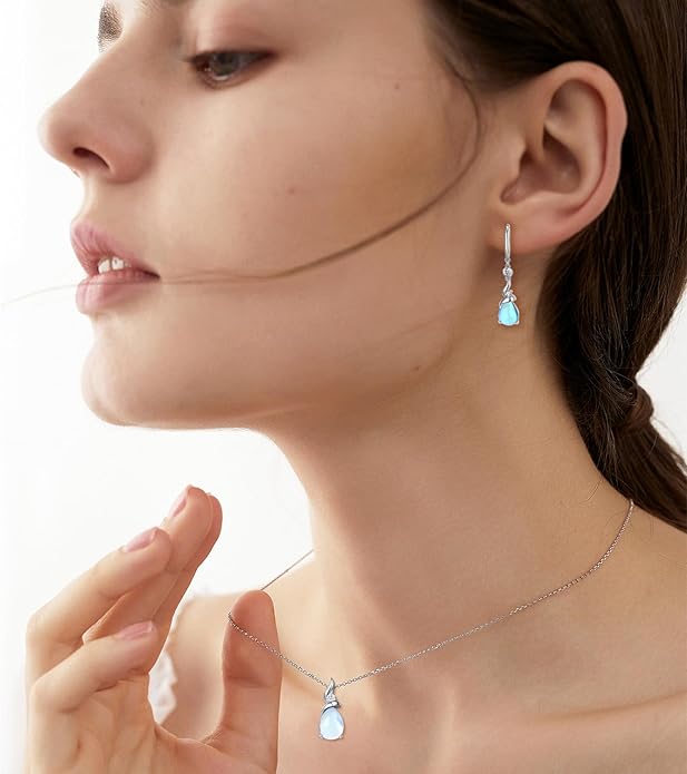 FANCIME Women Drop Earrings 925 Sterling Silver with Pear Gemstone Dangle Birthstone Earring Fine Jewelry Birthday Gifts for Women
